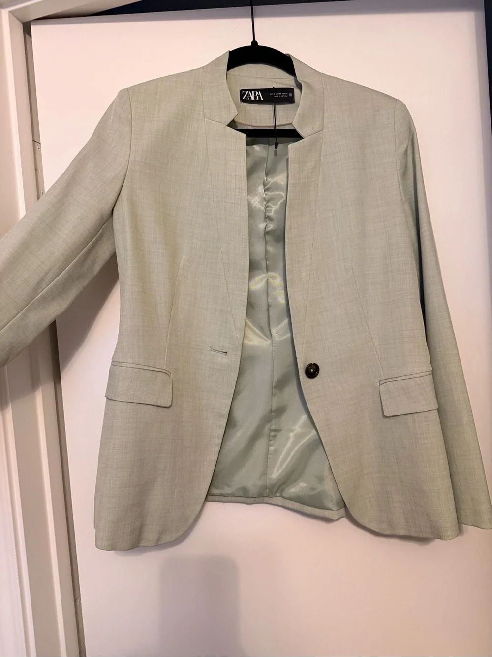 Zara Sage Green Inverted Lapel Blazer - Single Button - Size M